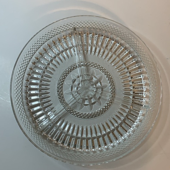 Cristallia Glass Relish Plate 3 Dividers Approximately 10 Inches Used - Picture 1 of 8